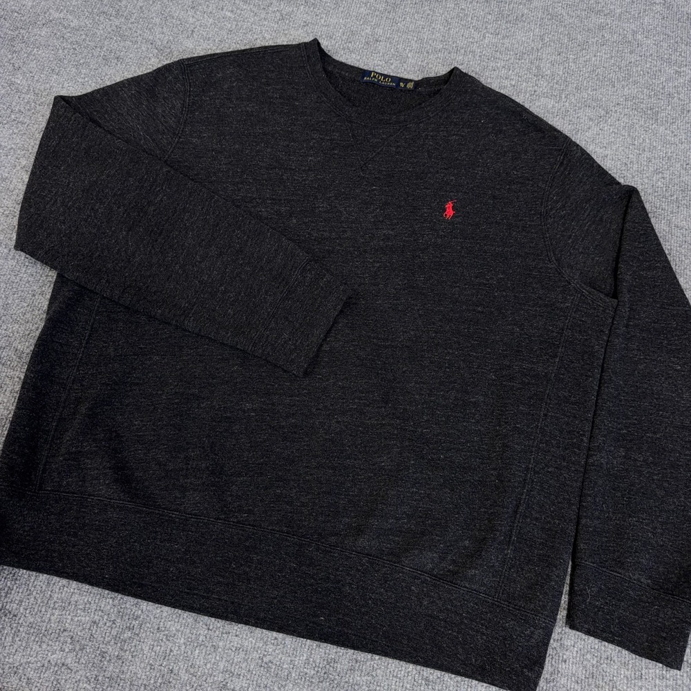 Polo Ralph Lauren Sweatshirt Men XL Charcoal Gray Black Red Pony Crewneck Fleece